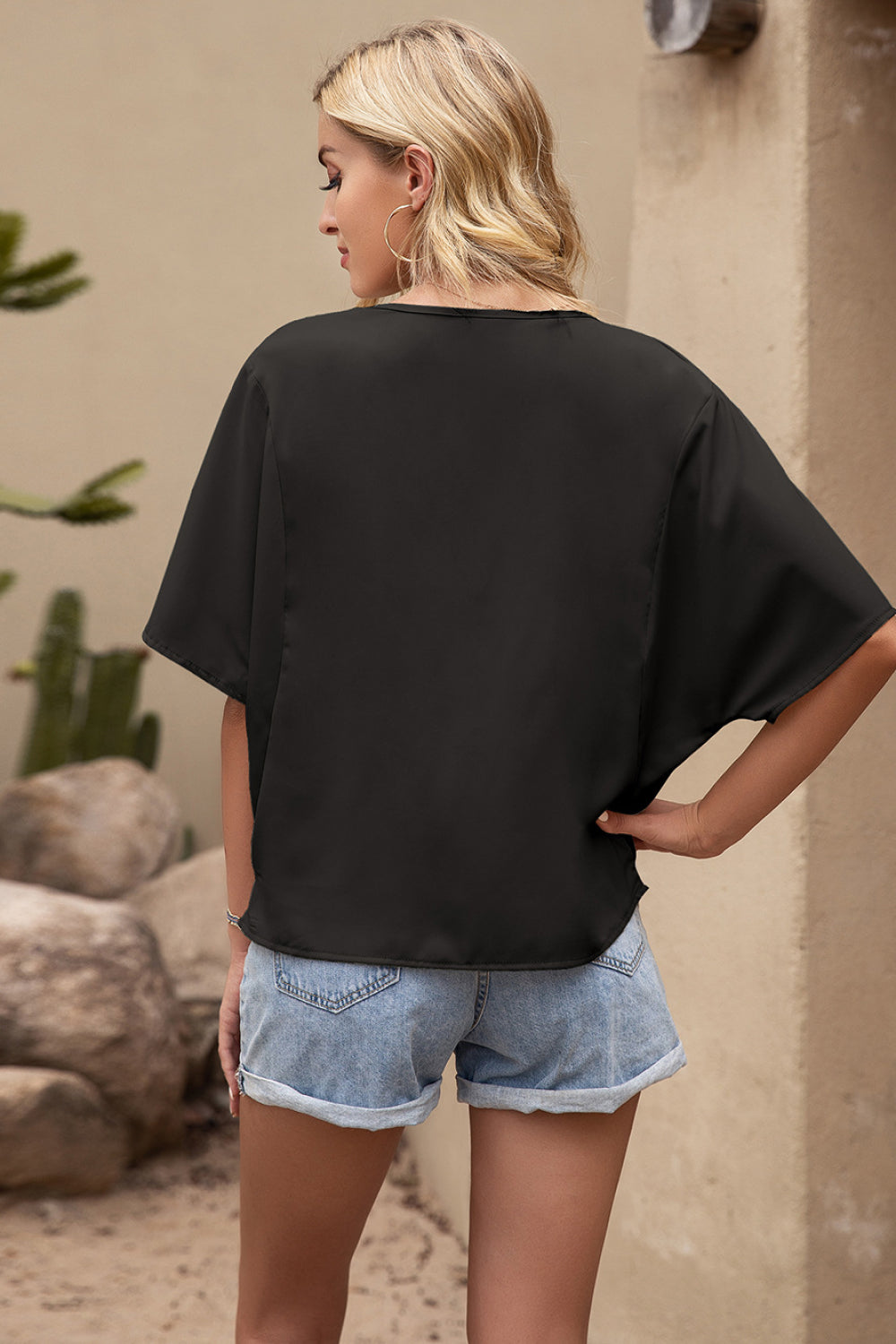 Draped Neck Bating Sleeve Top - Absolute Fashion 2020