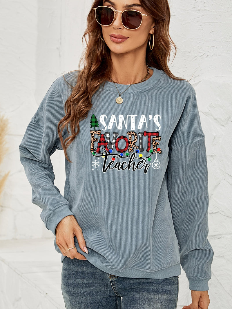 SANTA'S FAVORITE TEACHER Graphic Sweatshirt - Absolute fashion 2020