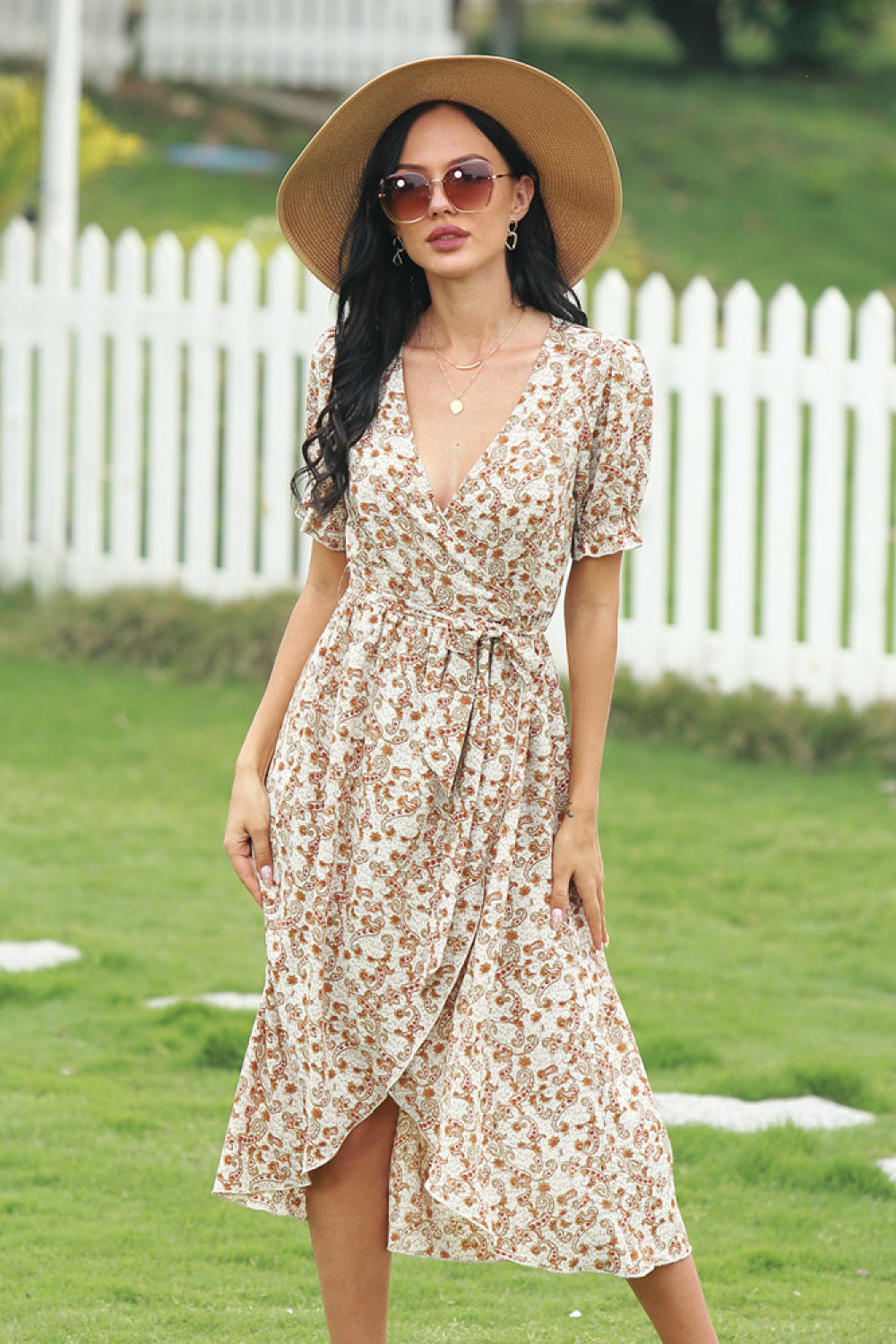 Bohemian Deep V-neckline Lace-up Dress
