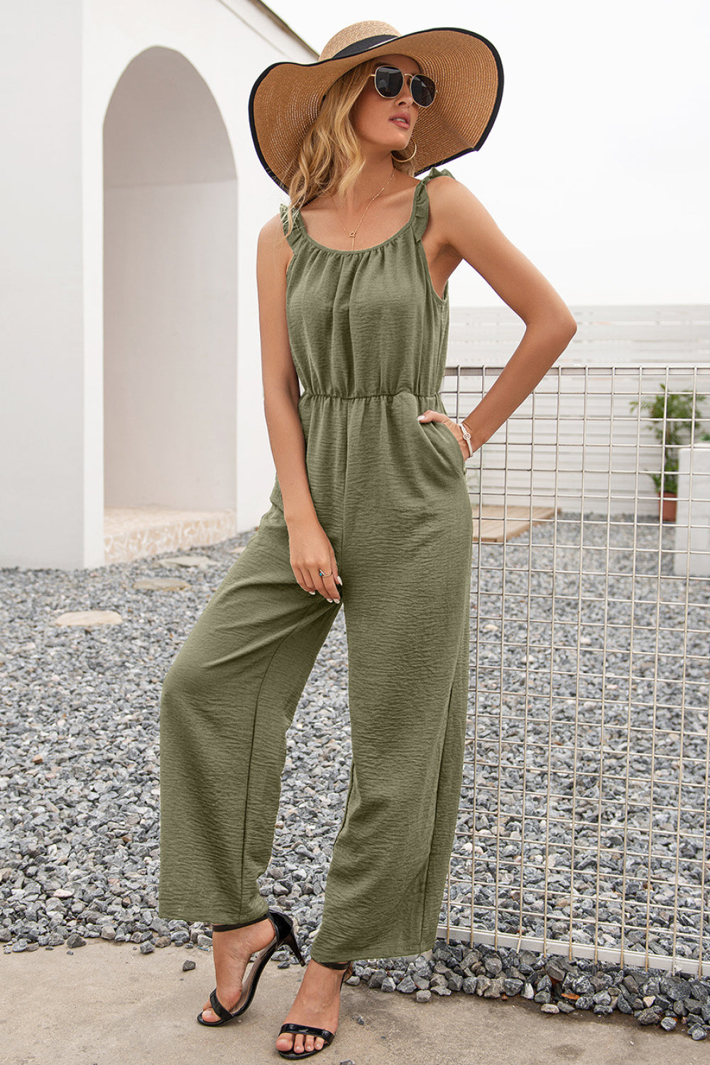Ruffle Strap Wide Leg Jumpsuit - Absolute Fashion 2020