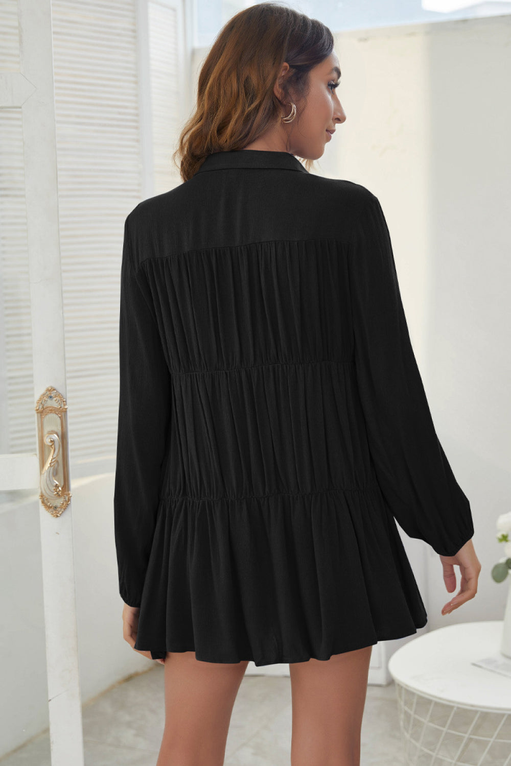 Buttoned Turn-Down Collar Shirt Dress
