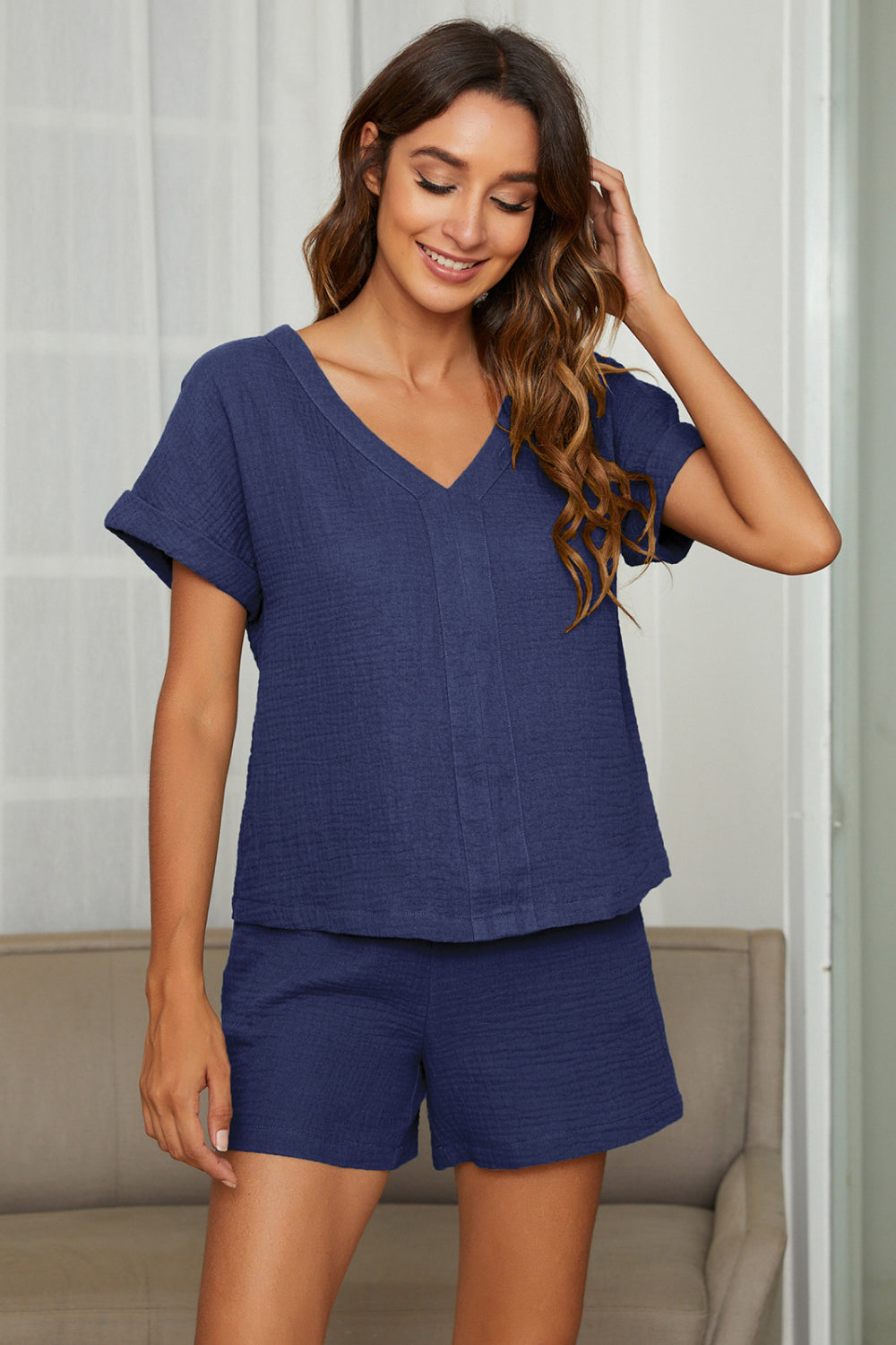 V Neck Top and Shorts Set - Absolute Fashion 2020