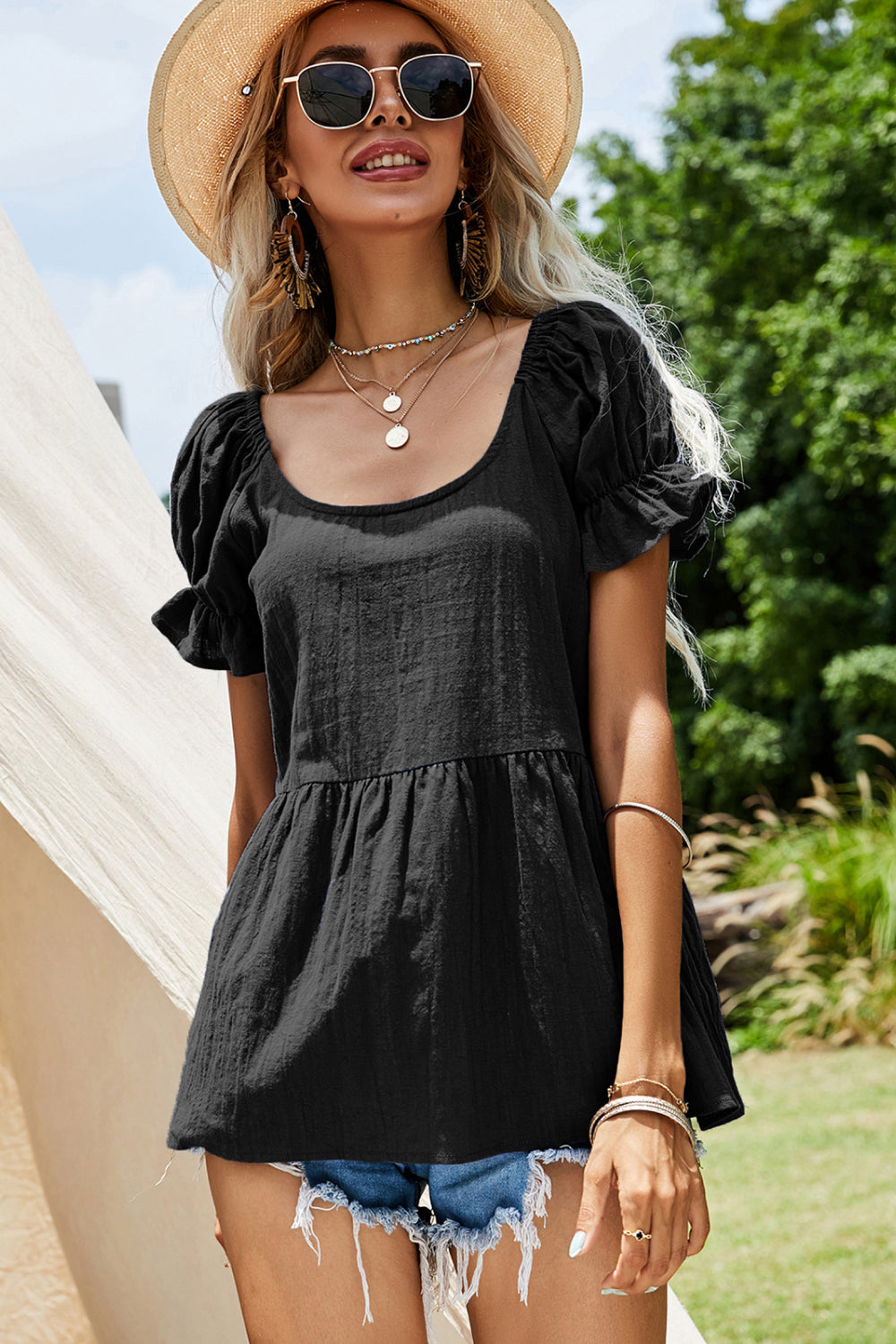 Short Puff Sleeve Peplum Top - Absolute Fashion 2020
