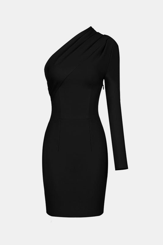 Asymmetrical Neck One Sleeve Bodycon Dress