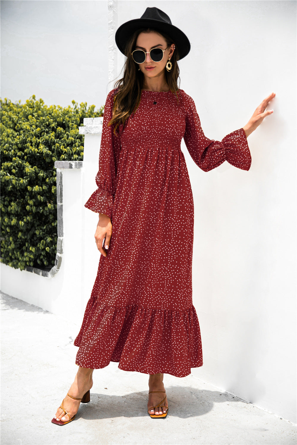 Printed Puff Sleeve Ruffle Maxi Dress - Absolute Fashion 2020