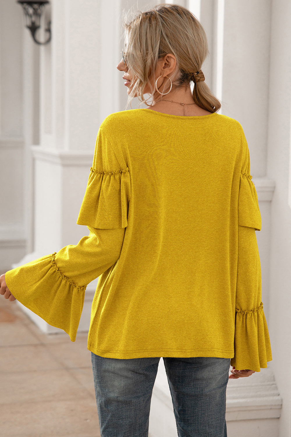 Flounce Sleeve Ruffle Trim Top - Absolute Fashion 2020