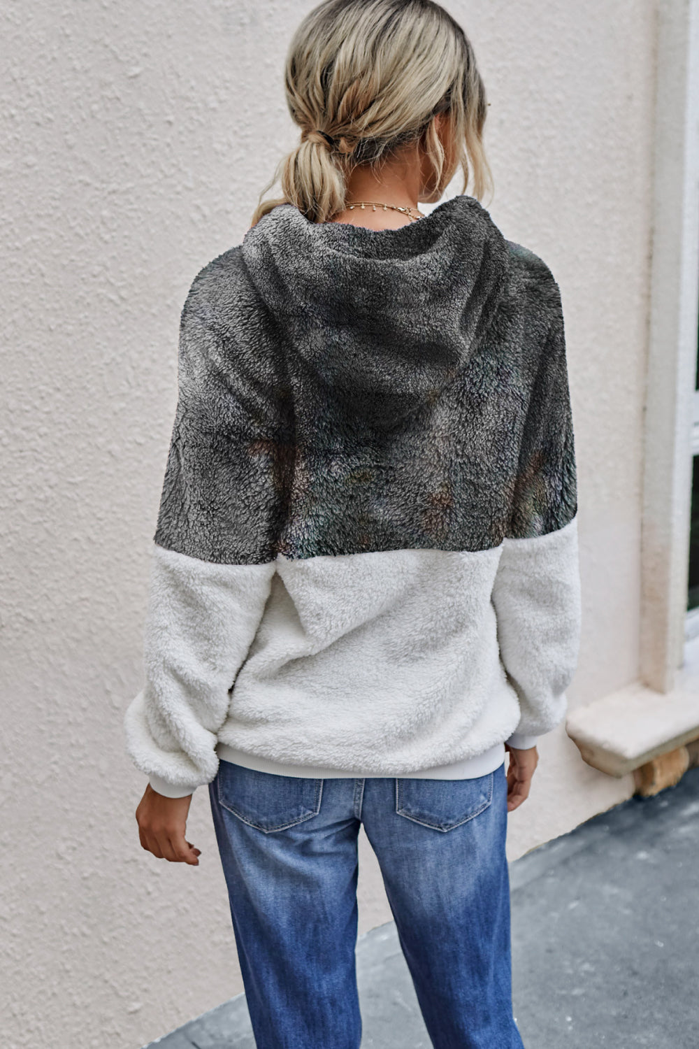 Quarter Zip Drawstring Pocket Teddy Hoodie - Absolute Fashion 2020