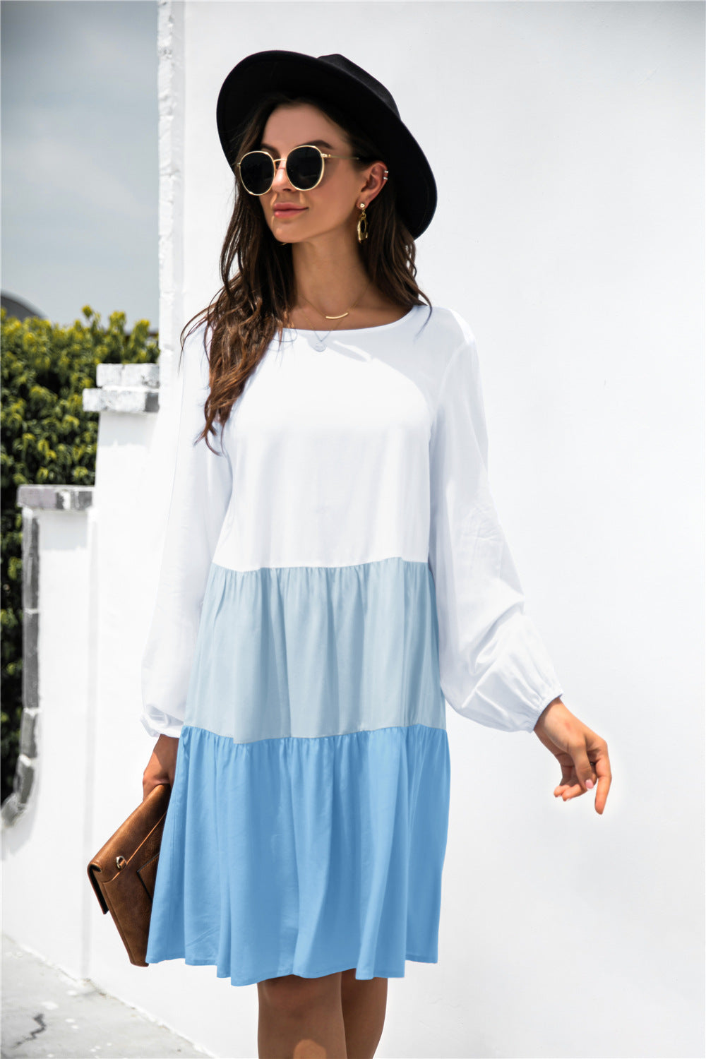 Color Block Long Sleeve Tiered Dress - Absolute Fashion 2020