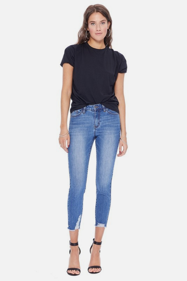 High Rise Frayed Hem Jeans