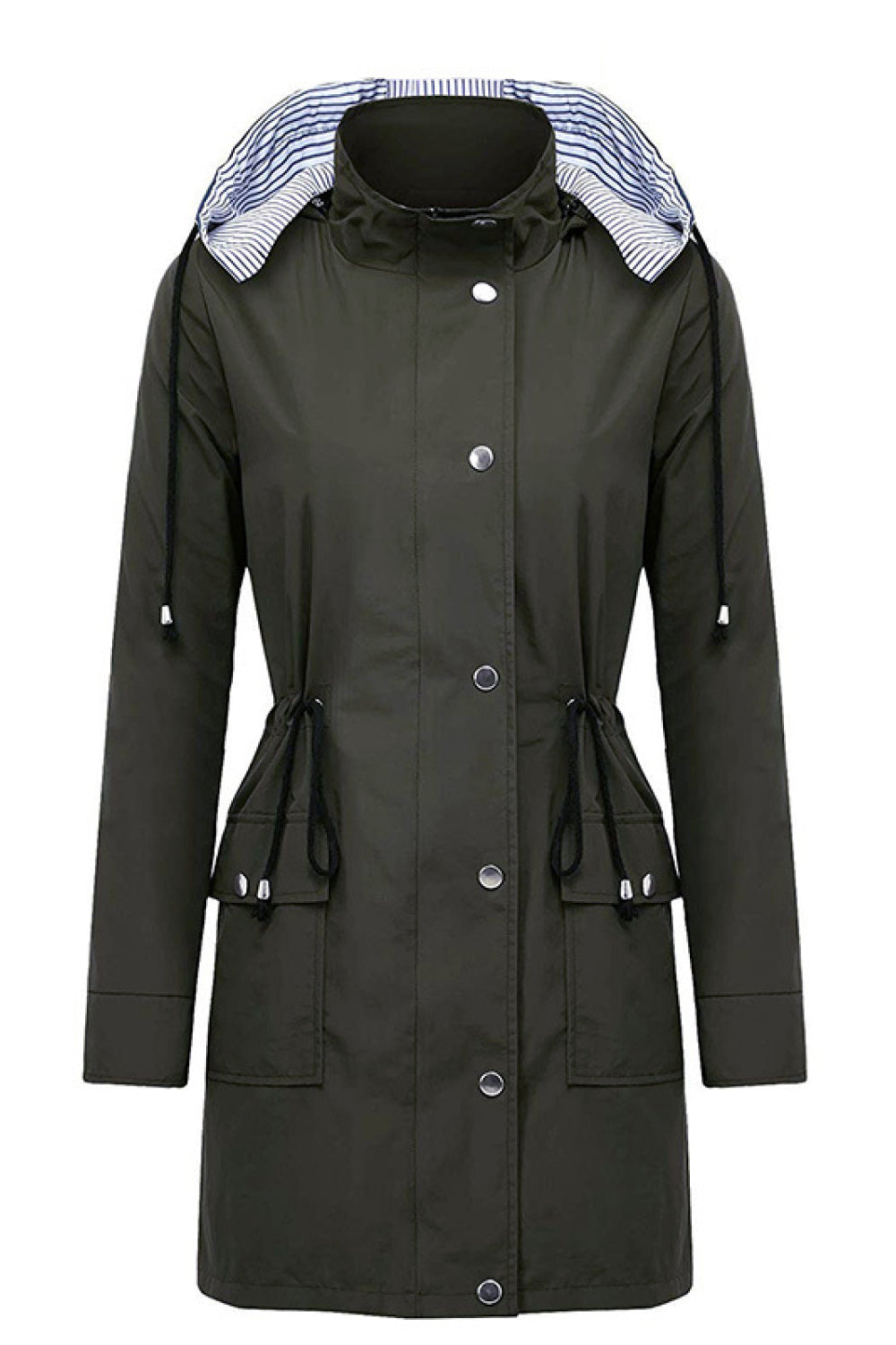Drawstring Waist Flap Pocket Raincoat - Absolute Fashion 2020