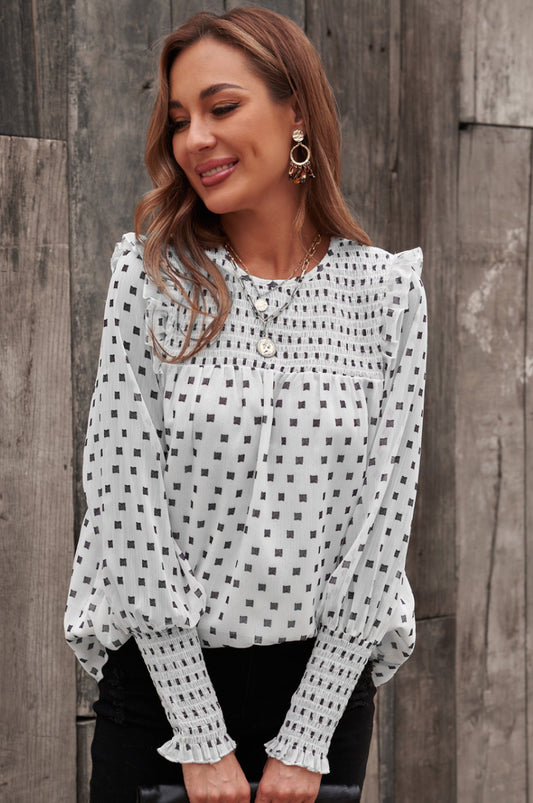 Smocked Ruffle Trim Blouse - Absolute Fashion 2020