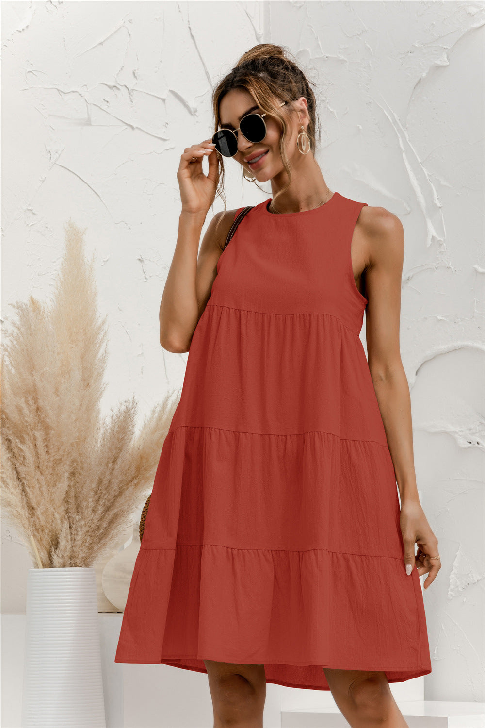 Sleeveless Round Neck Tiered Swing Dress - Absolute Fashion 2020
