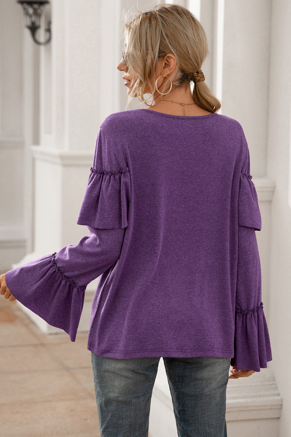 Flounce Sleeve Ruffle Trim Top - Absolute Fashion 2020