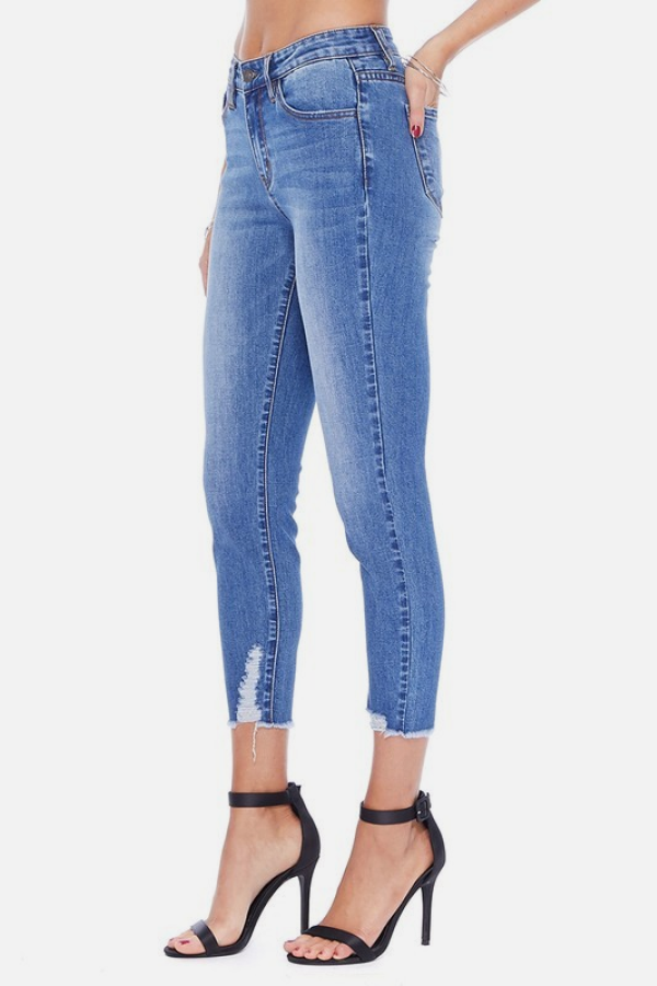 High Rise Frayed Hem Jeans