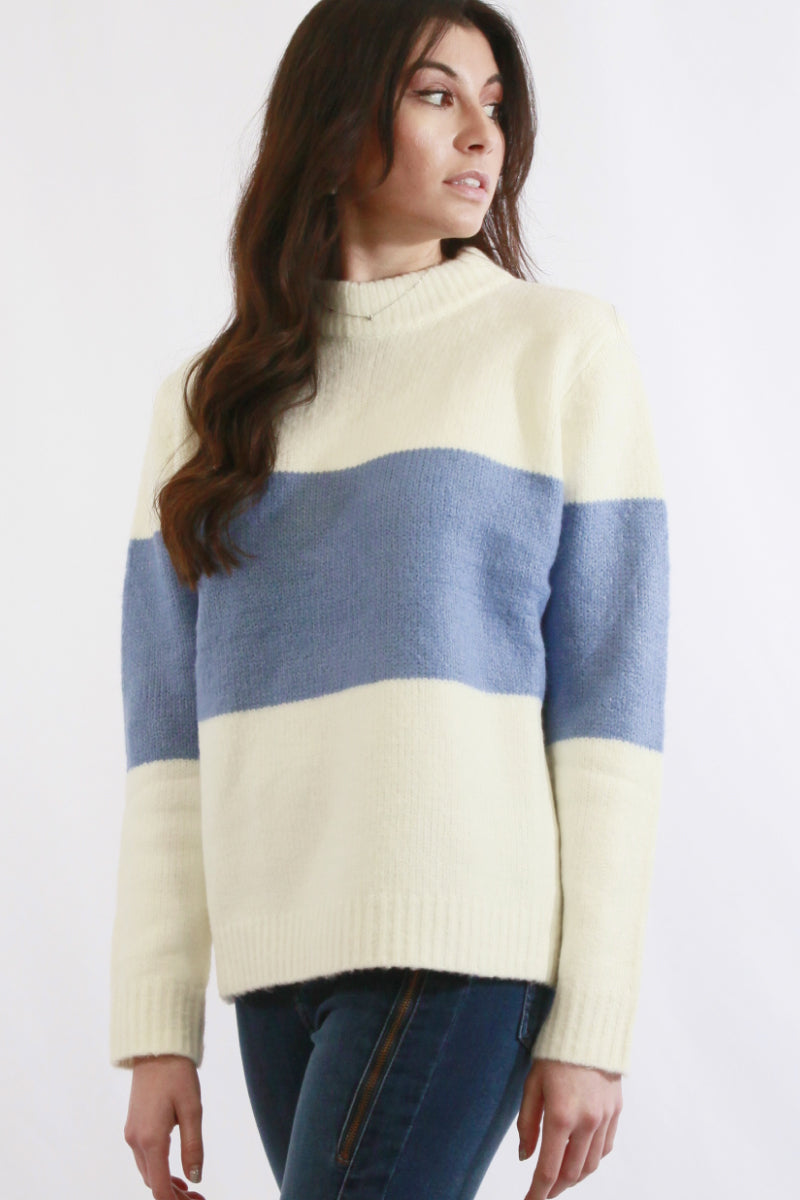 Fuzzy Color Block Knit Sweater