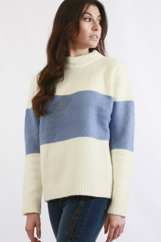 Fuzzy Color Block Knit Sweater