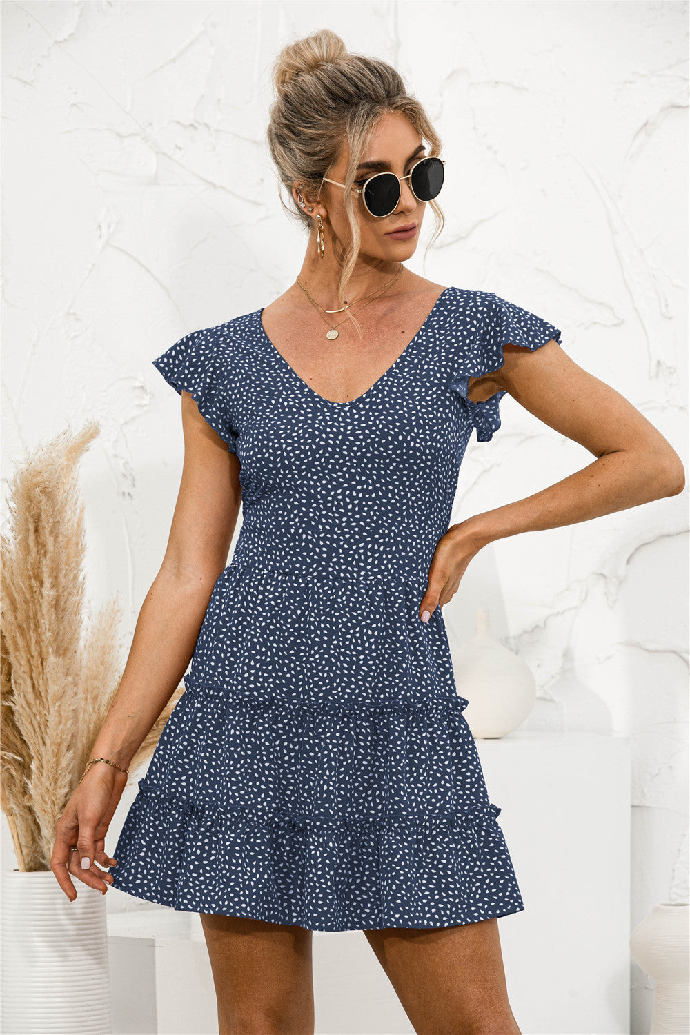 Frill Trim Layered Hem V-neck Dress - Absolute Fashion 2020