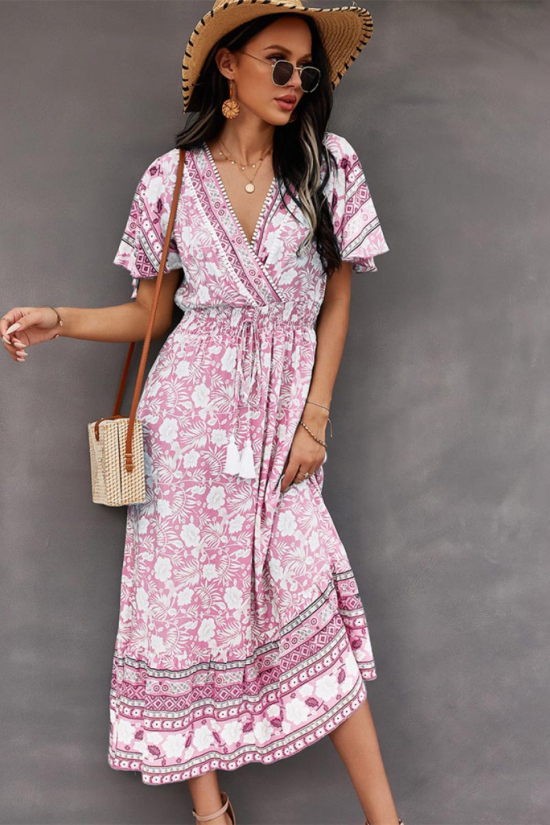 Bohemian Flutter Sleeve Wrap Top Dress - Absolute Fashion 2020