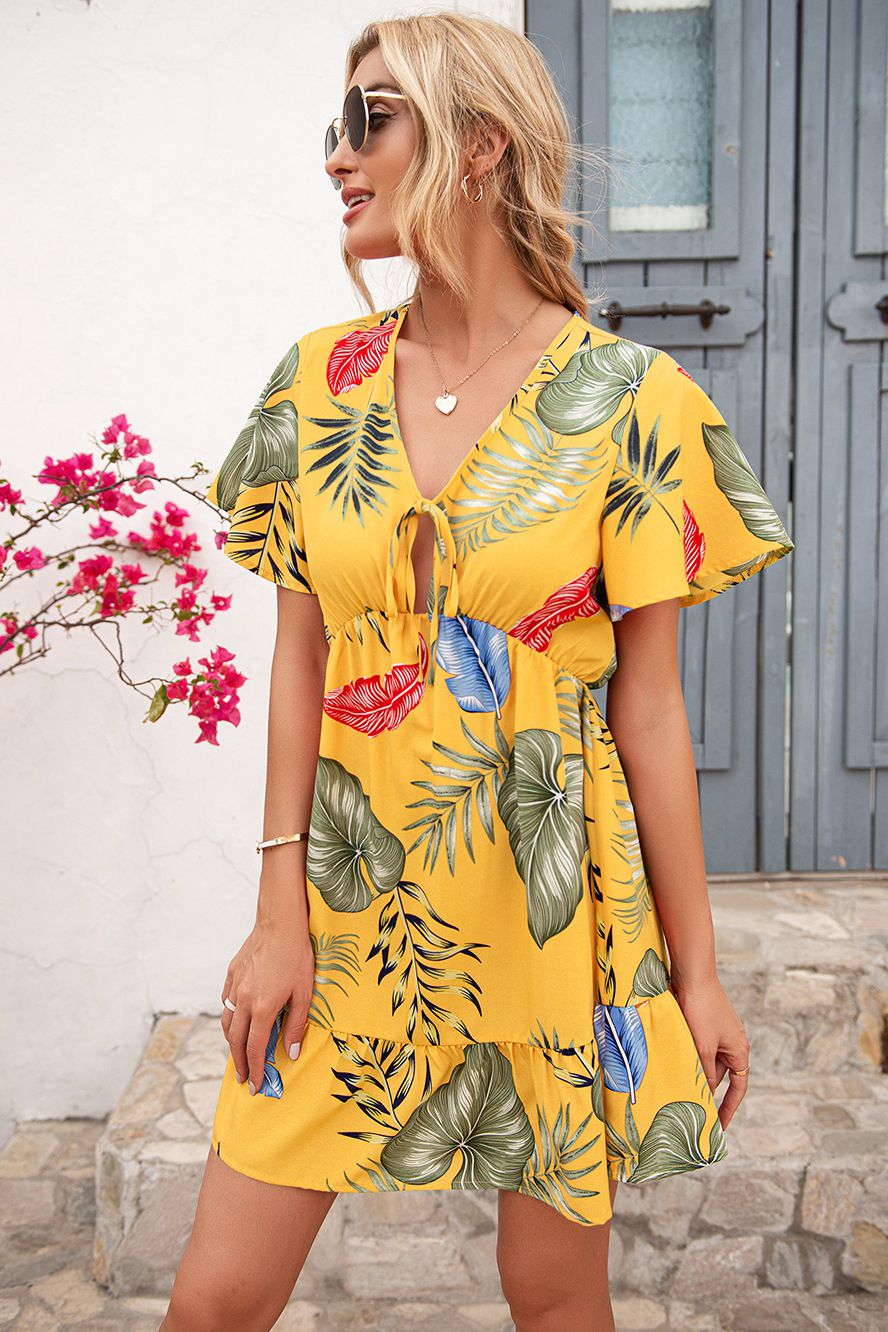 Tropical V-Neck Tie Dress - Absolute Fashion 2020