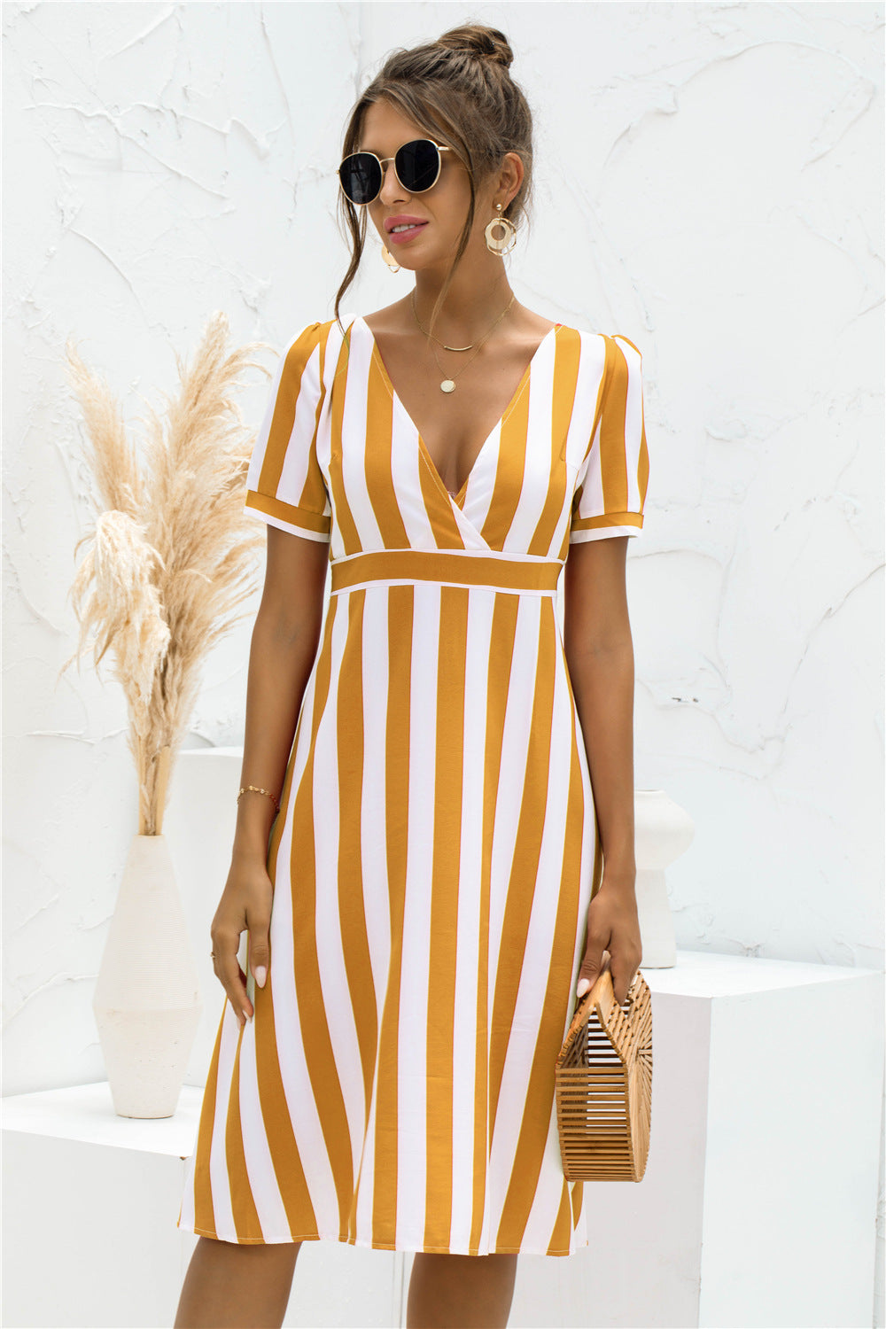 Striped Surplice Front A-line Dress - Absolute Fashion 2020