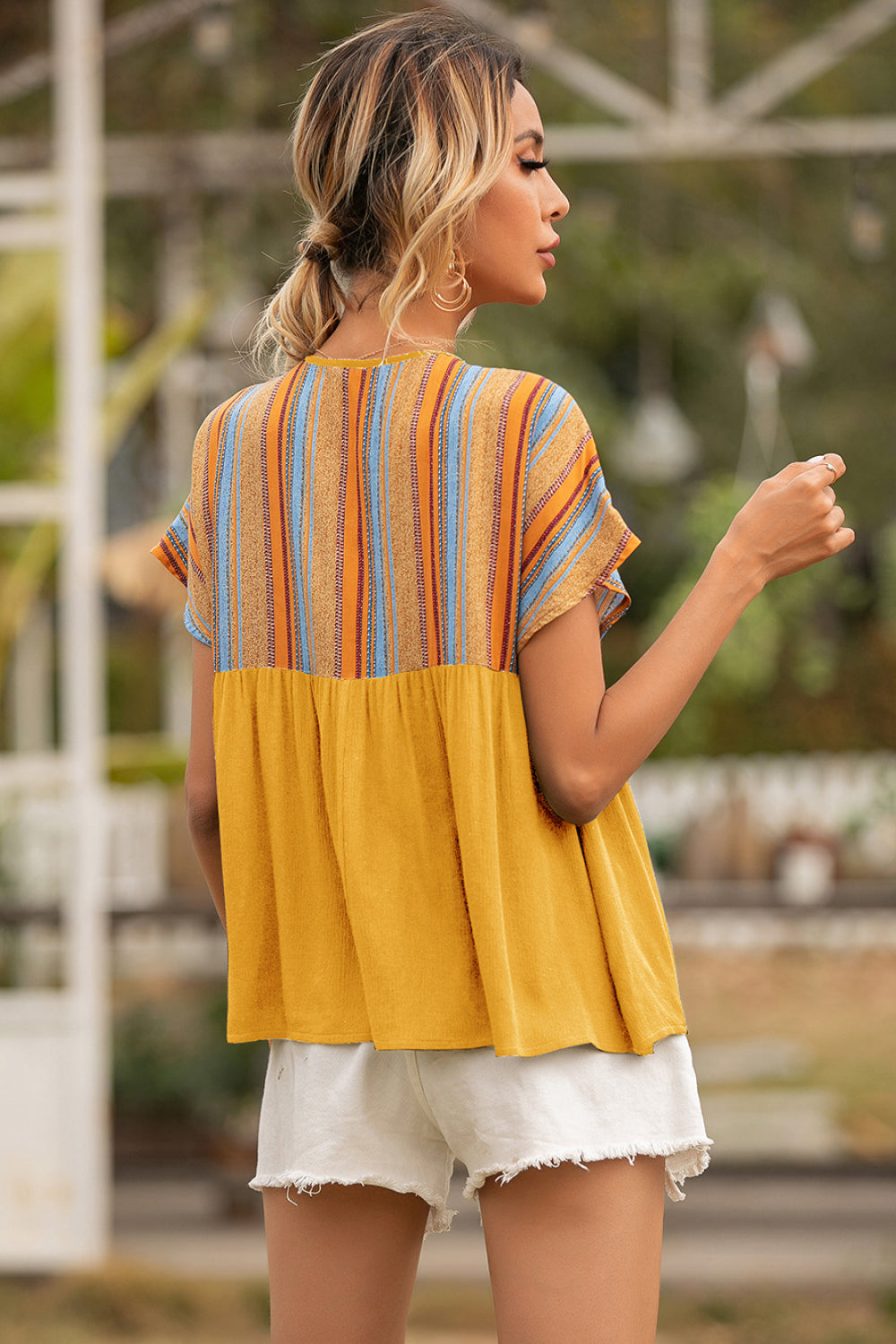 Tribal Print Tie Neck Peplum Top - Absolute Fashion 2020
