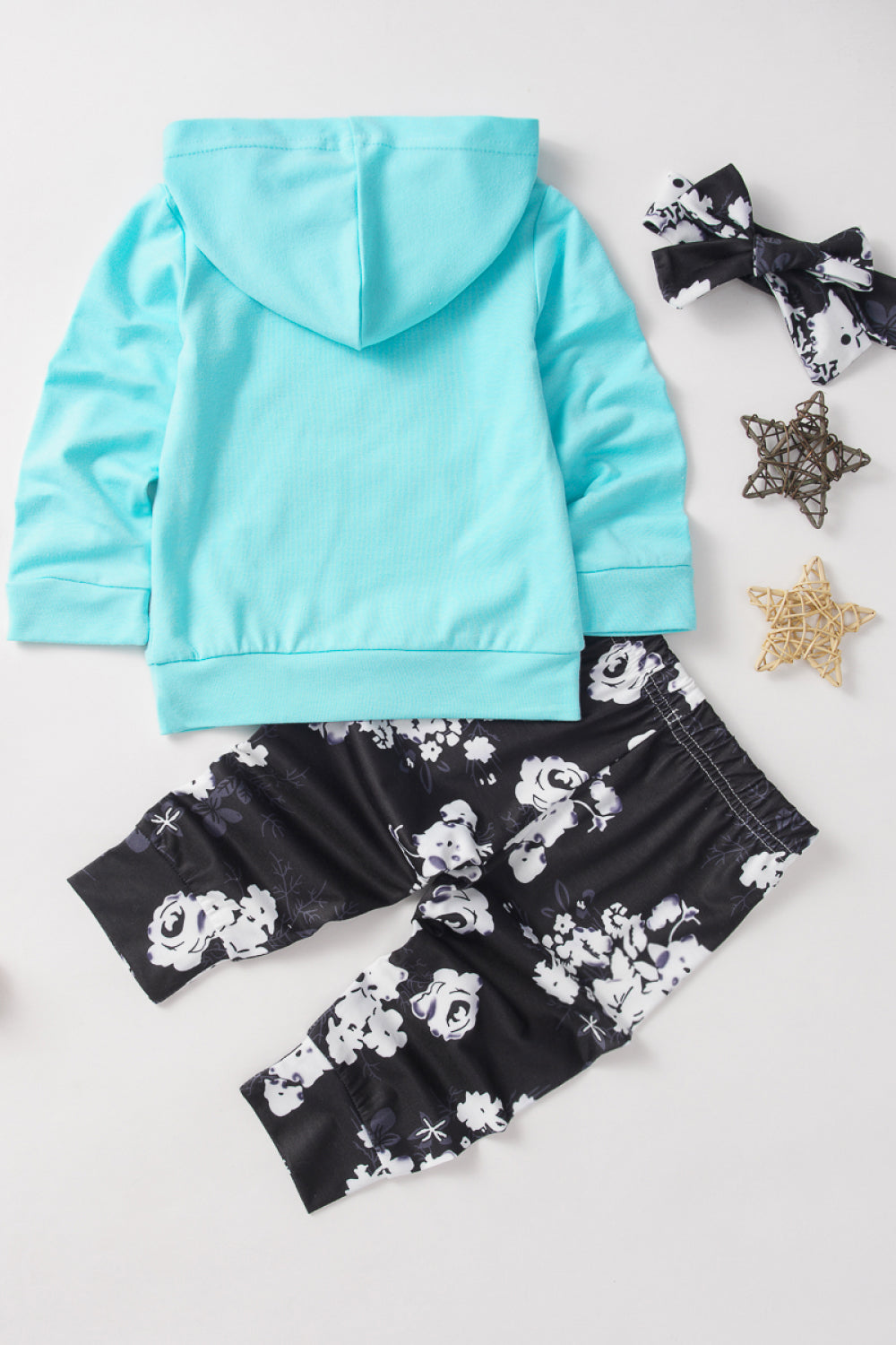 Baby Solid Hoodie and Floral Pants Set