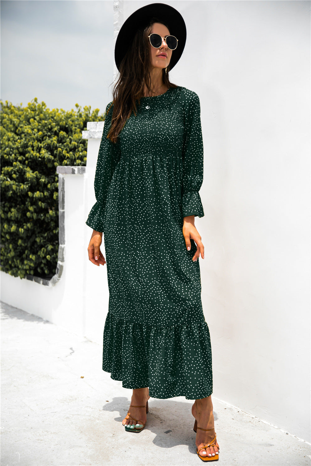 Printed Puff Sleeve Ruffle Maxi Dress - Absolute Fashion 2020
