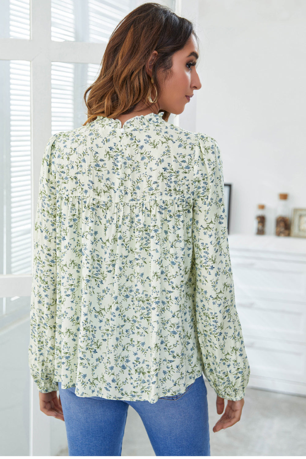 Floral Frill Trim Babydoll Blouse
