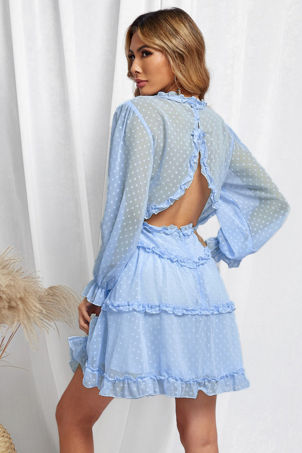 Swiss Dot Layered Ruffle Open Back Dress - Absolute Fashion 2020