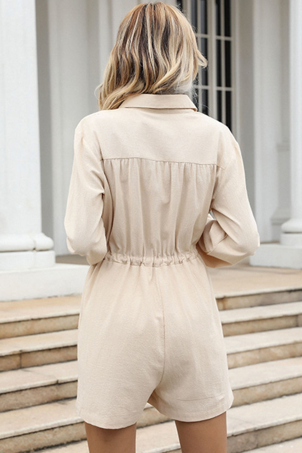 Button Front Belt Romper