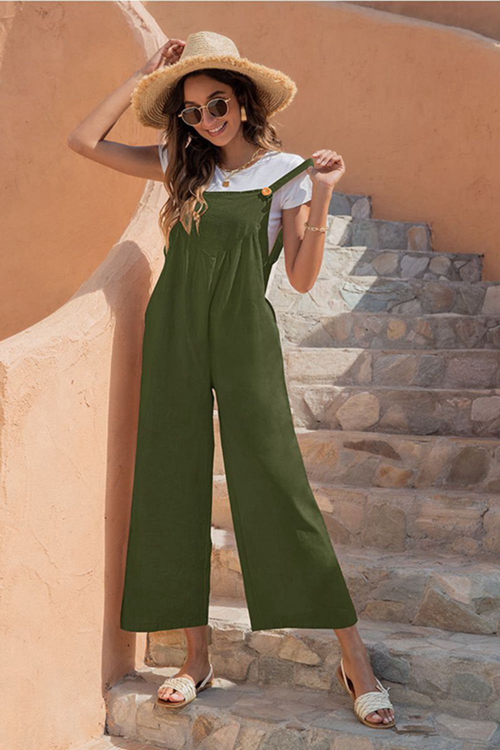 Dual Button Wide Leg Jumpsuit - Absolute Fashion 2020