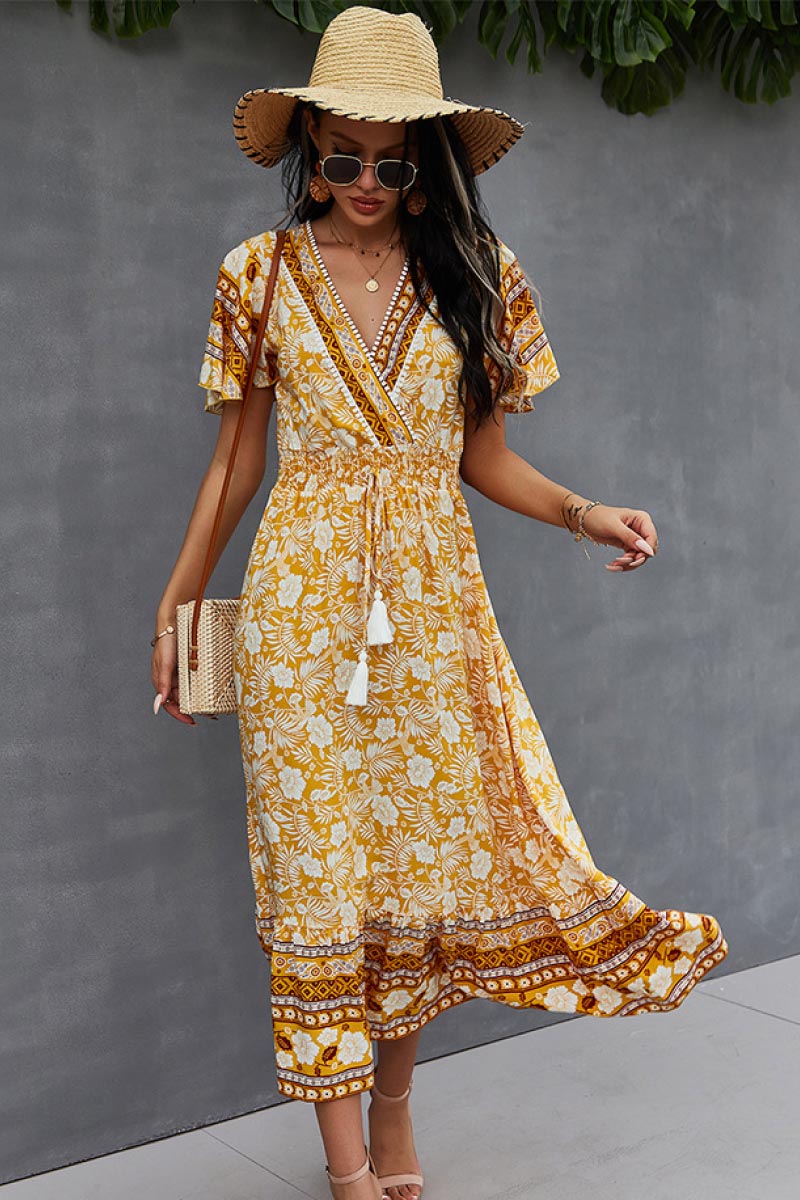 Bohemian Flutter Sleeve Wrap Top Dress - Absolute Fashion 2020
