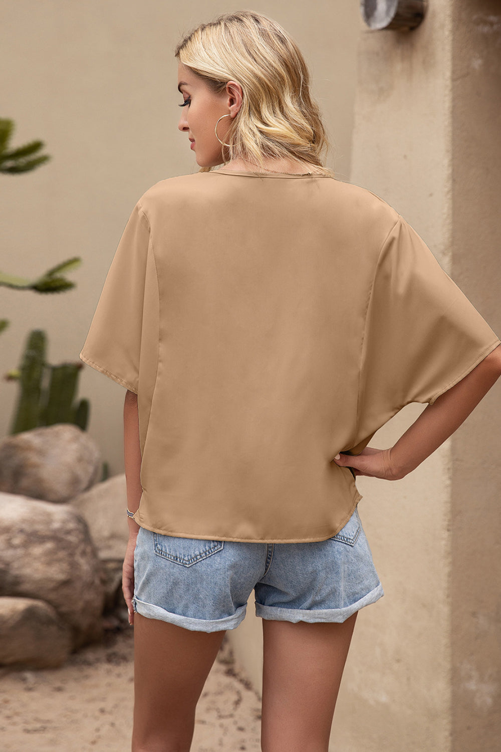 Draped Neck Bating Sleeve Top - Absolute Fashion 2020