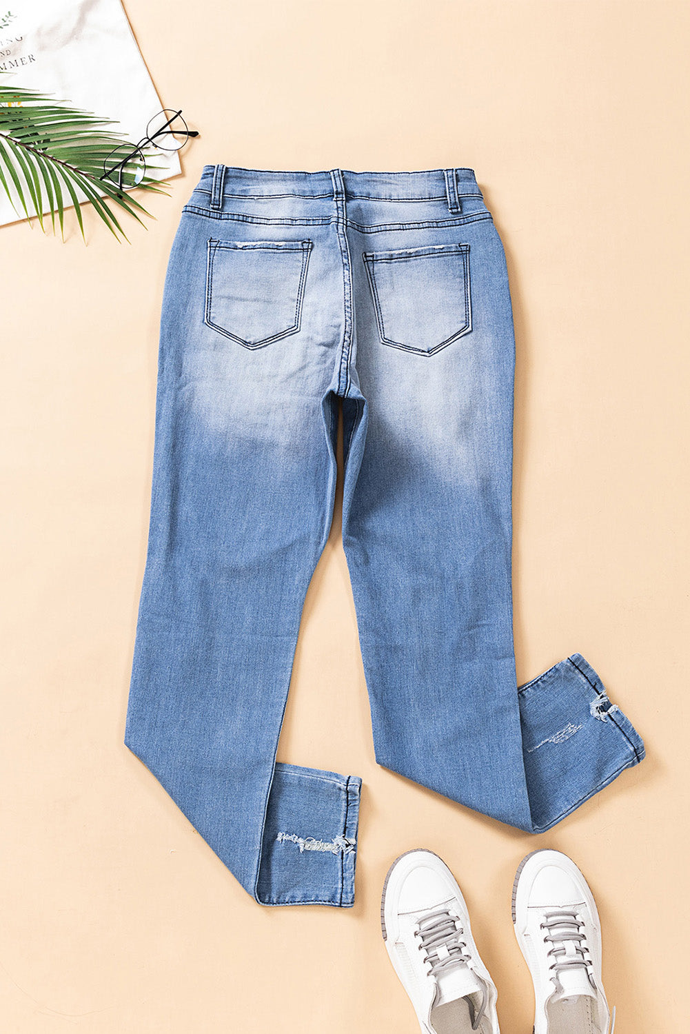 Distressed Ankle-Length Pocket Jeans
