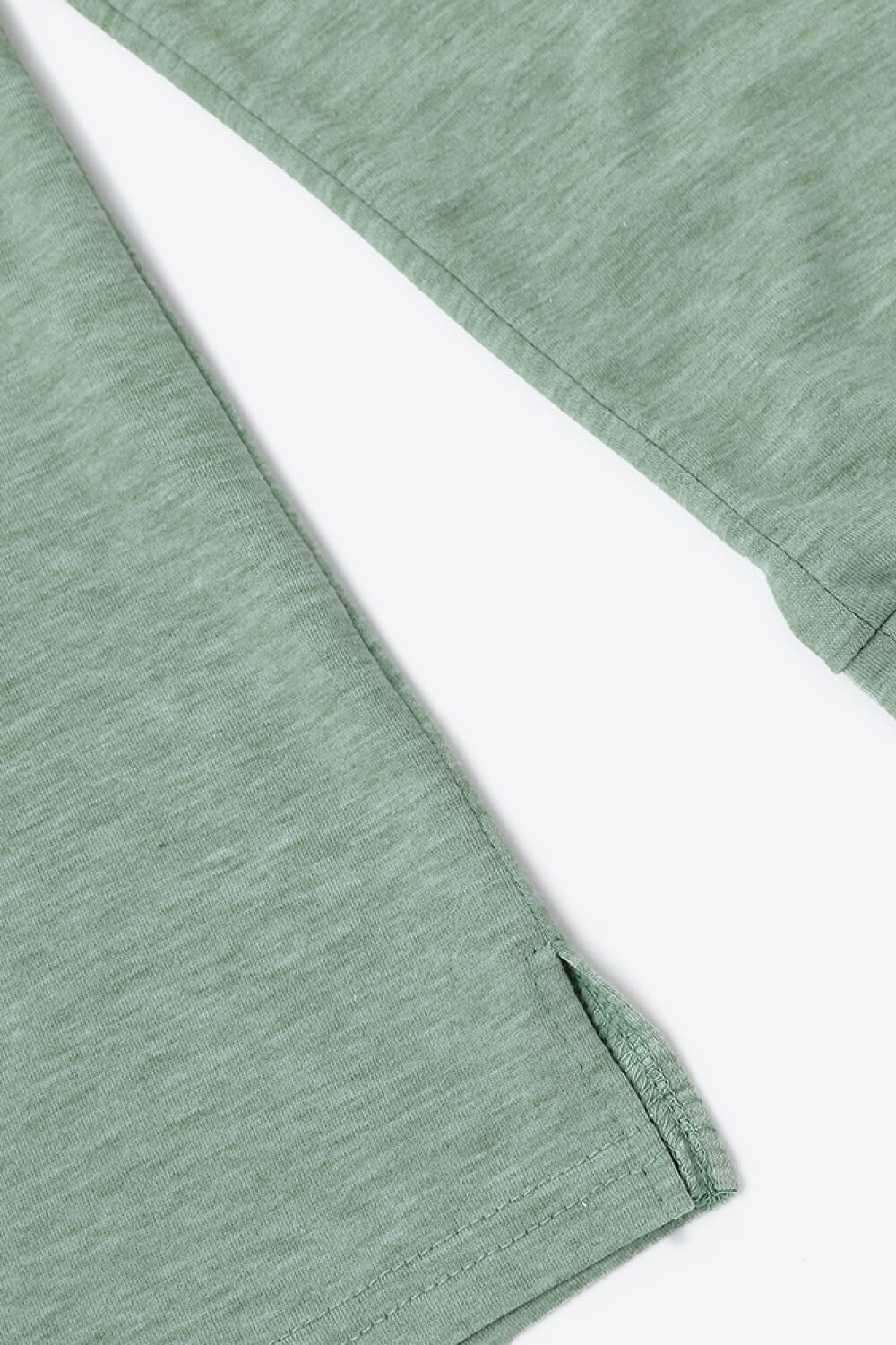 Heathered Slit Round Neck Top with Breasted Pocket