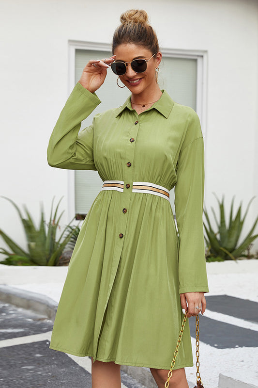 Button Down Contrast Banding Dress - Absolute Fashion 2020