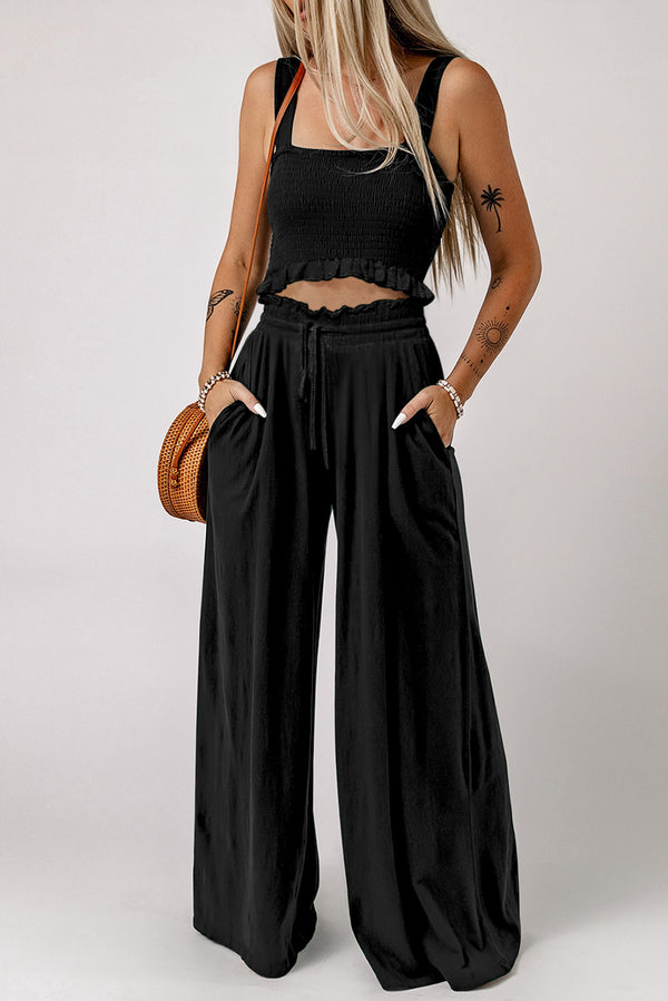 Square Neck Cropped Tank Top and Long Pants Set - Absolute fashion 2020