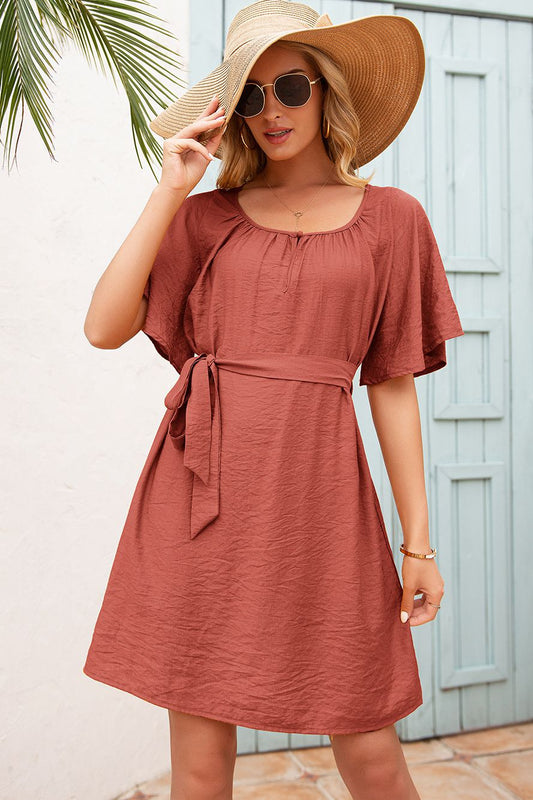 Butterfly Sleeve Belted Dress - Absolute Fashion 2020