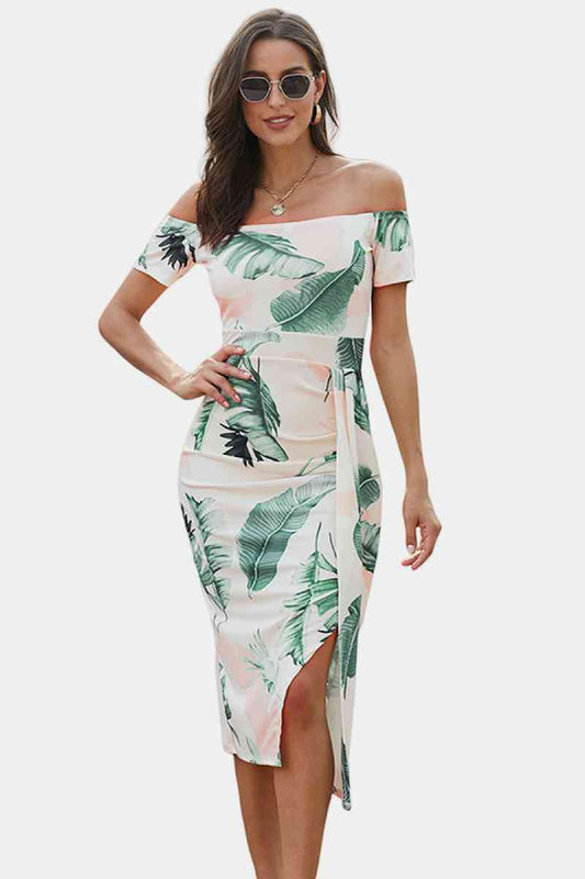 Floral Off Shoulder Slit Wrap Dress - Absolute Fashion 2020