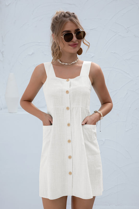 Button Detail Pocketed Sleeveless Dress - Absolute Fashion 2020