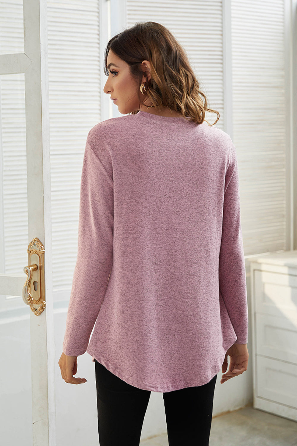Side Button Down Long Sleeve Top - Absolute Fashion 2020