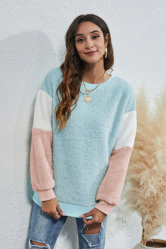 Color Block Teddy Sweatshirt - Absolute Fashion 2020