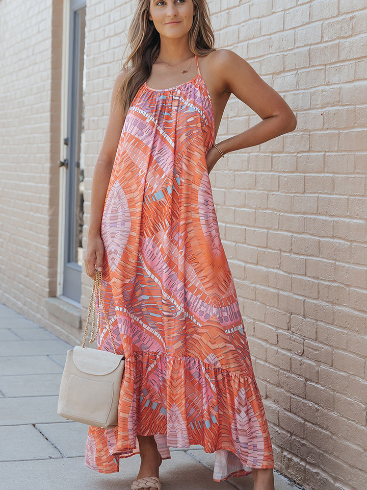 Printed Sleeveless Round Neck Maxi Dress