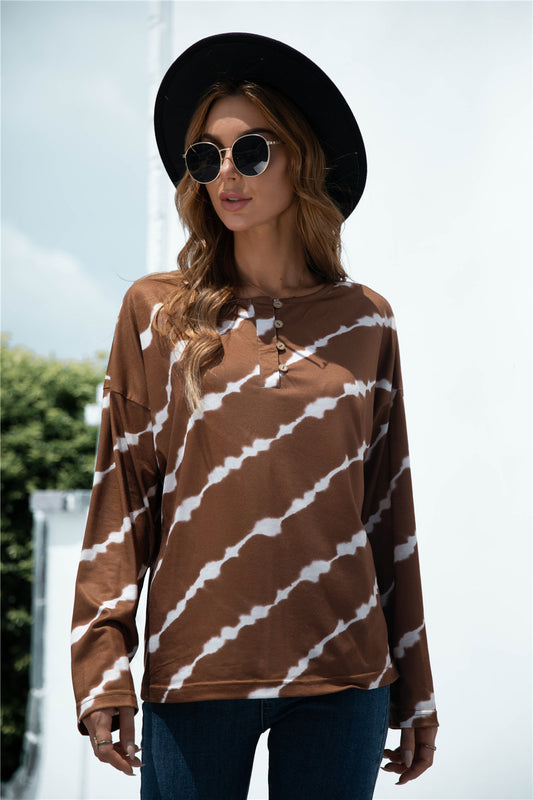 Tie Dye Buttoned Half Placket Tee - Absolute Fashion 2020
