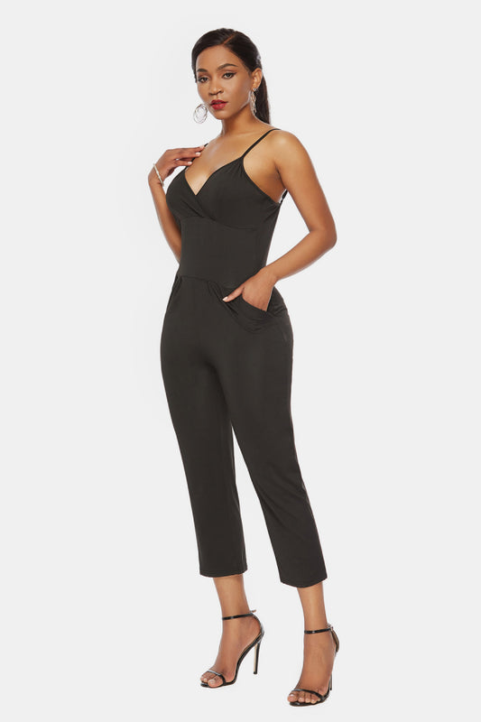 V Neck Crop Leg Plus Size Jumpsuit - Absolute Fashion 2020