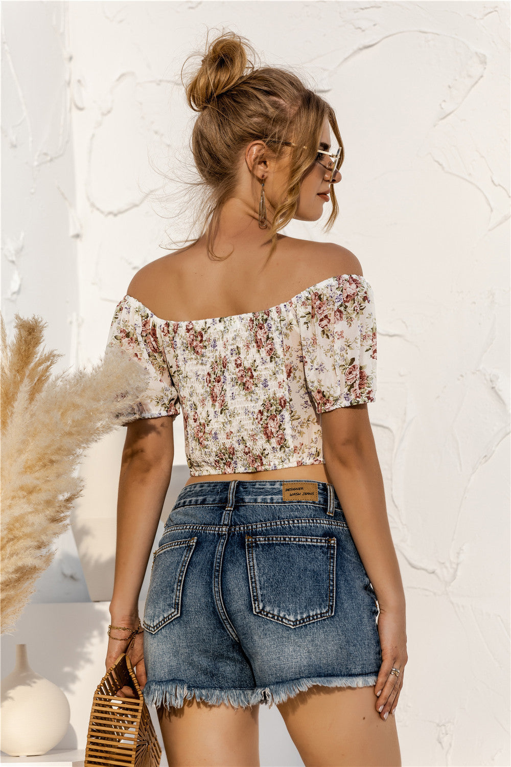 Floral Off Shoulder Drawstrings Crop Top - Absolute Fashion 2020