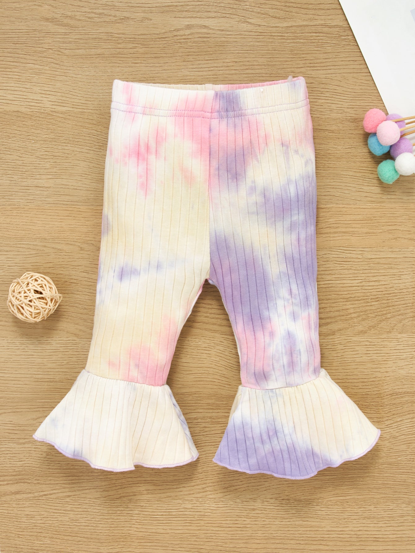 Baby Girl Tie-Dye Ribbed Bell Sleeve Top and Bell Bottoms Set