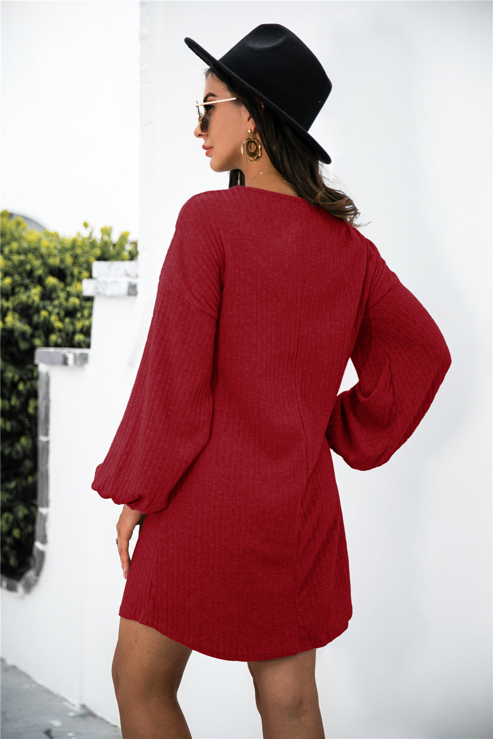 Balloon Sleeve Crisscross Detail Knit Dress - Absolute Fashion 2020