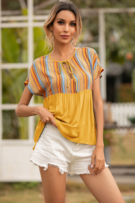 Tribal Print Tie Neck Peplum Top - Absolute Fashion 2020