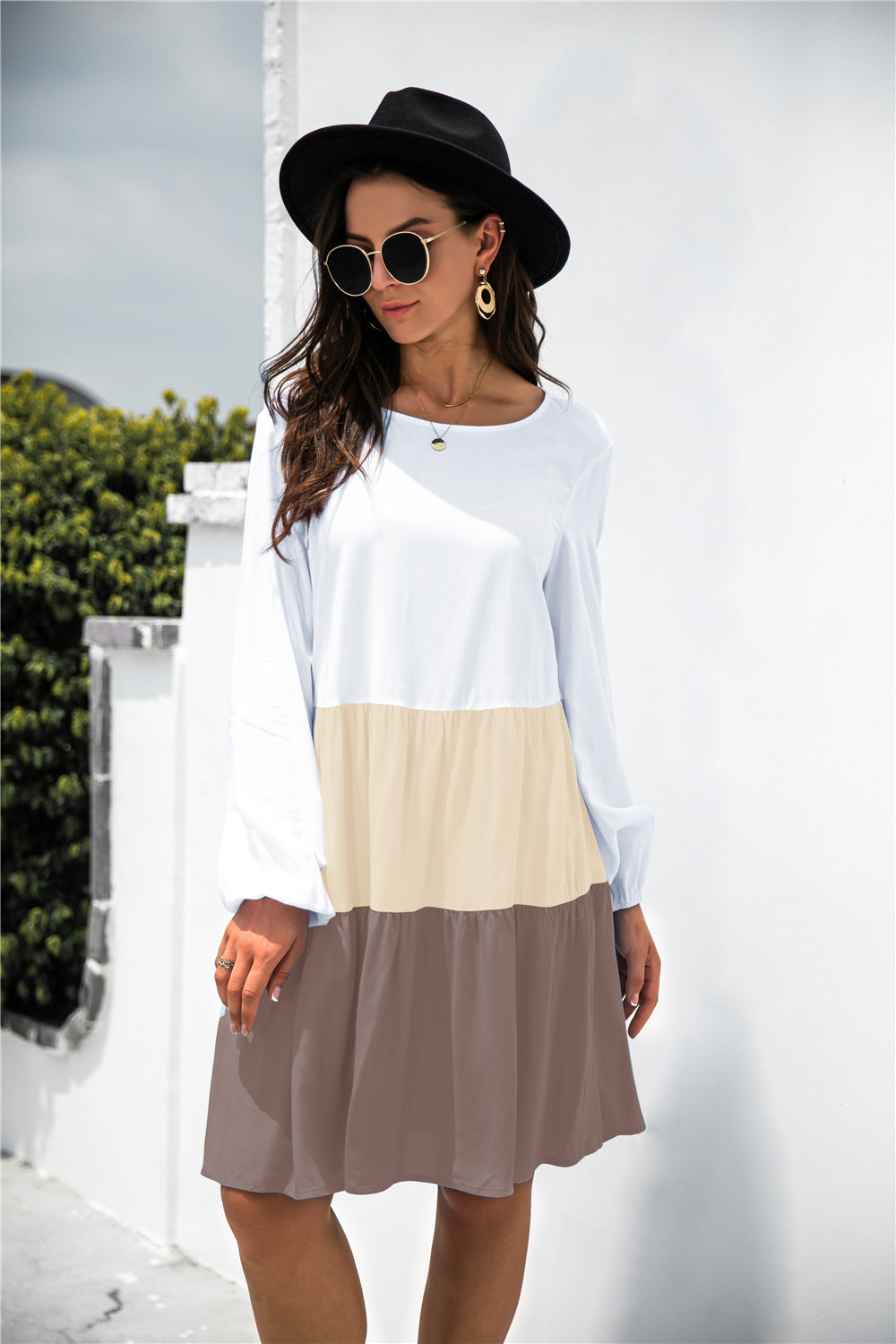 Color Block Long Sleeve Tiered Dress - Absolute Fashion 2020